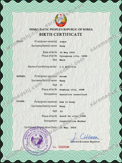 North Korea birth certificate PSD template